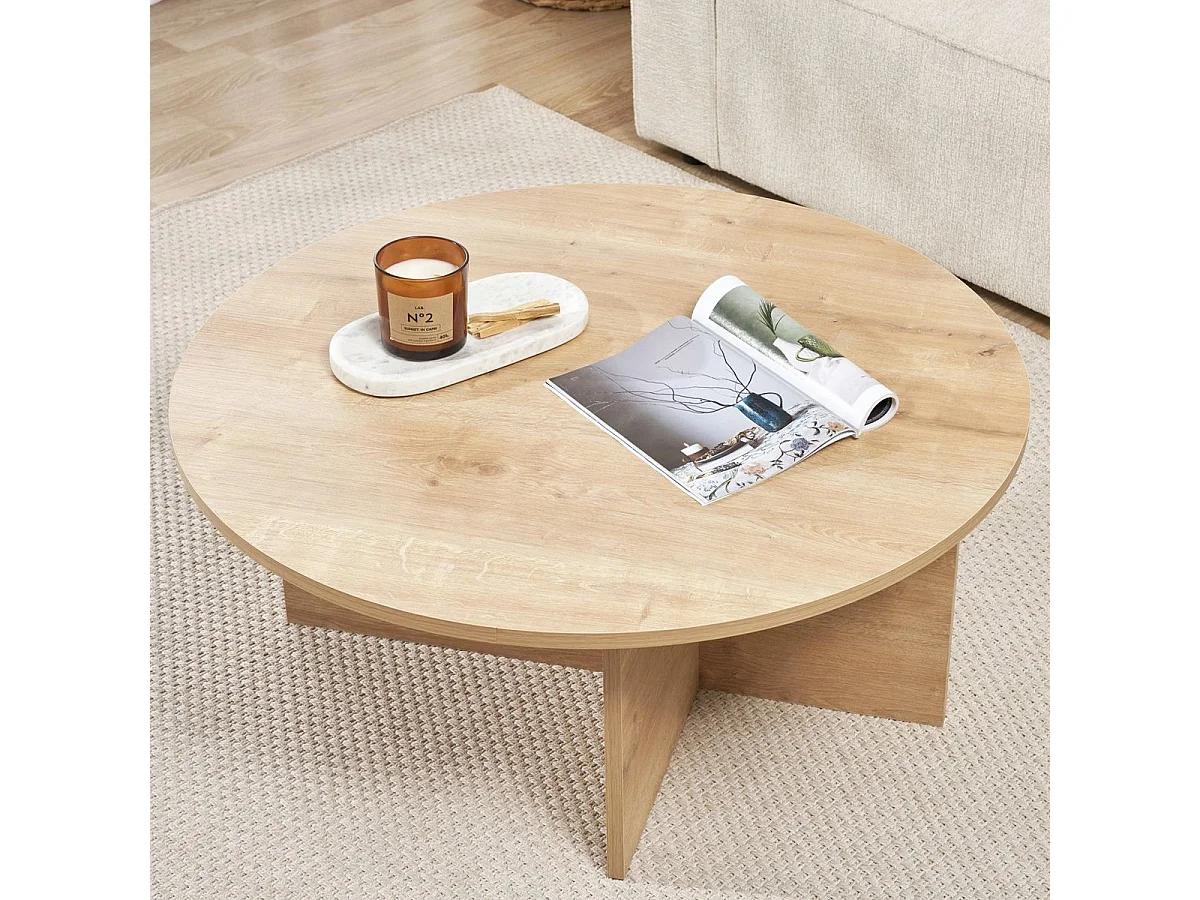 Table basse ronde effet Chêne clair Ø90 cm - Zelis