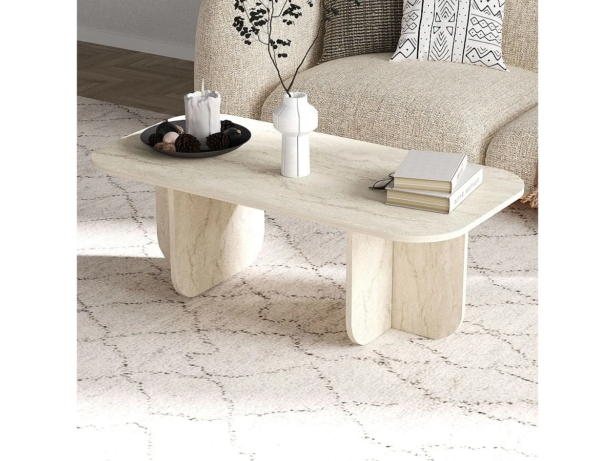 Table basse rectangulaire effet Travertin 120 cm - Ivy