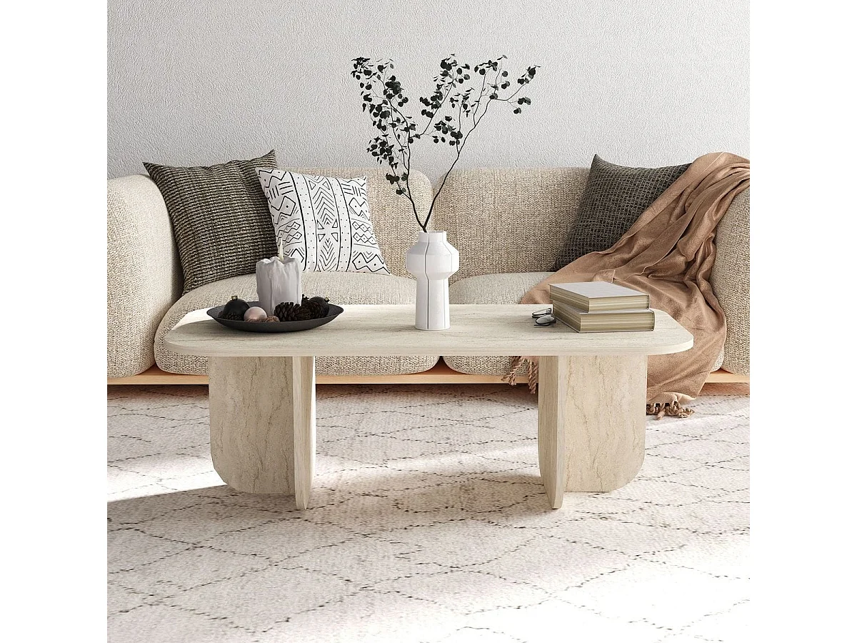 Table basse rectangulaire effet Travertin 120 cm - Ivy