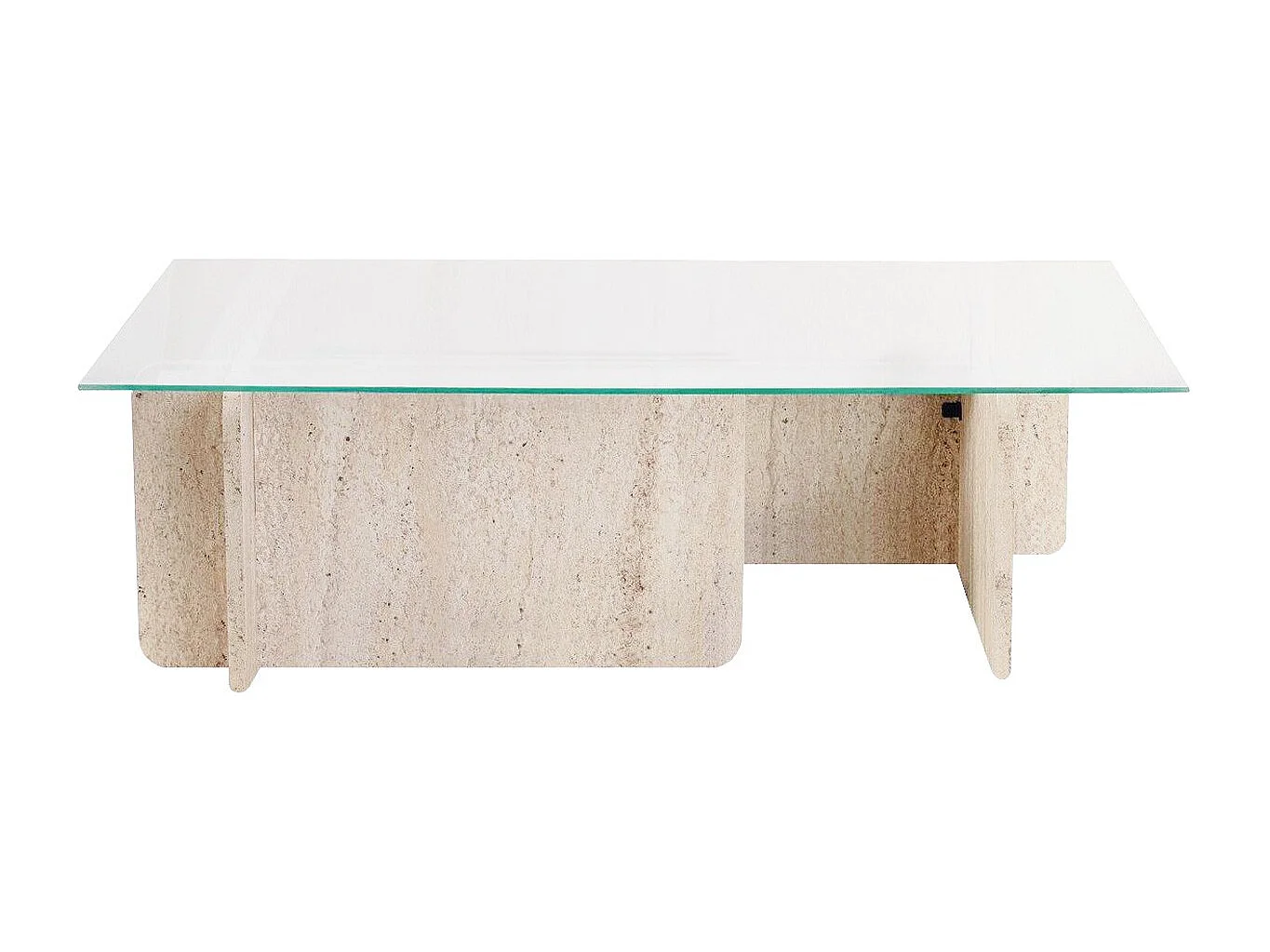 Table basse rectangulaire effet Travertin et verre 105 cm - Naelis