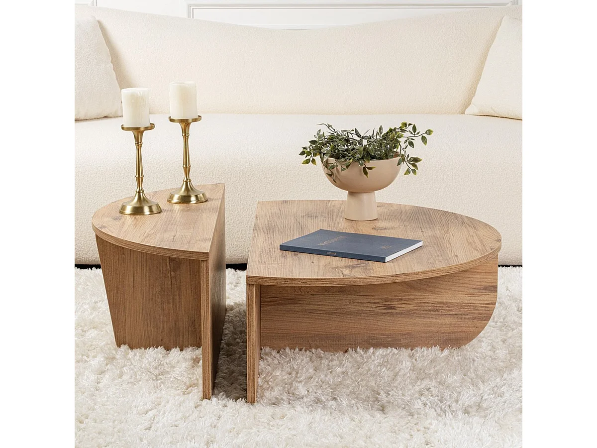 Table basse modulable ronde effet Bois Ø90 cm - Selma