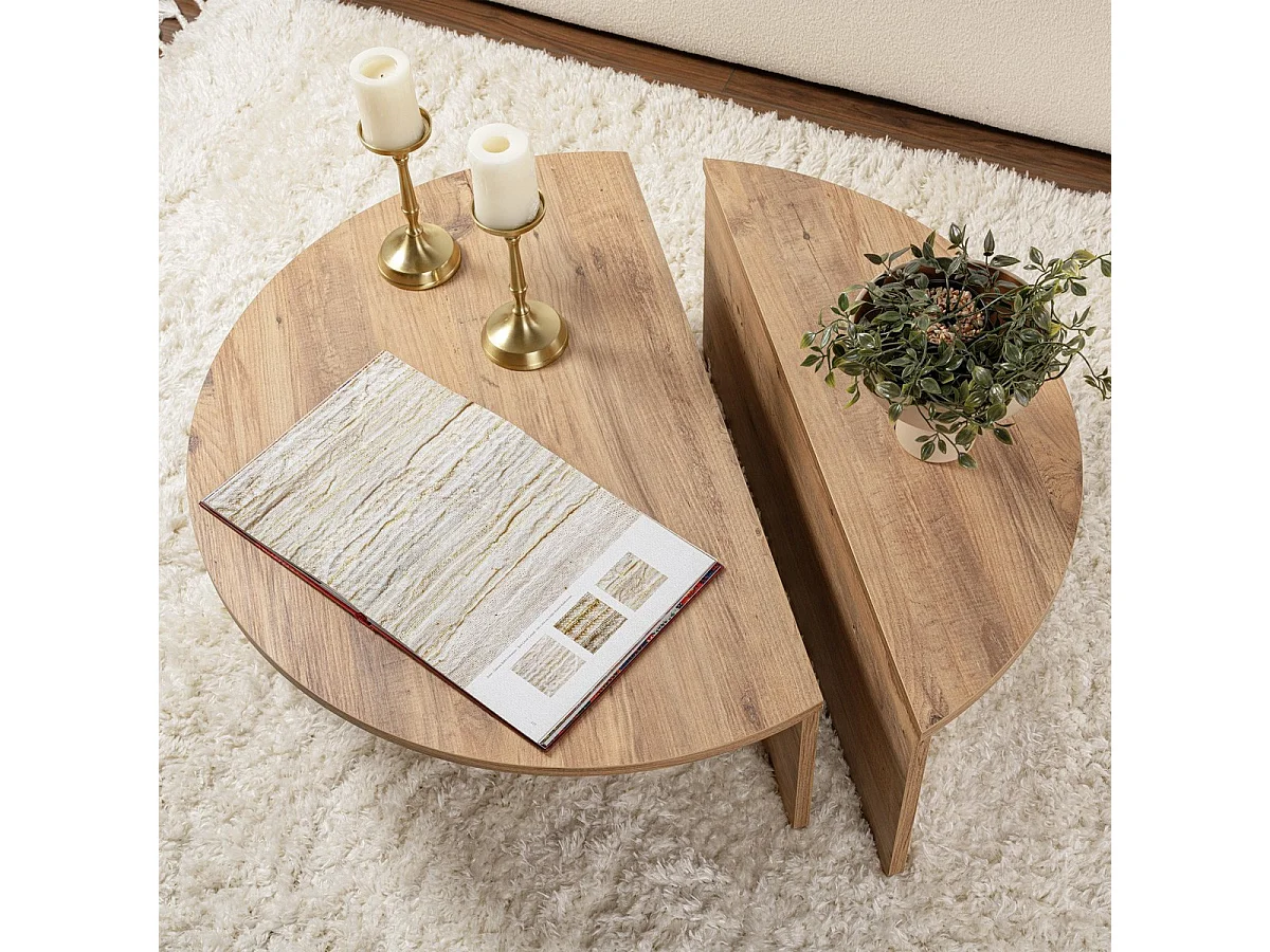 Table basse modulable ronde effet Bois Ø90 cm - Selma