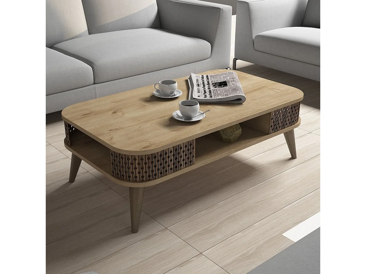 Table basse avec niche de rangement effet Chêne 105 cm - Etta