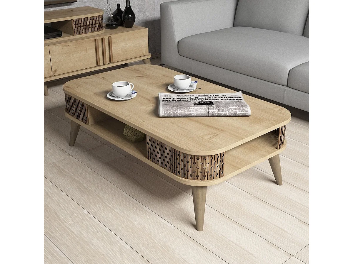 Table basse avec niche de rangement effet Chêne 105 cm - Etta