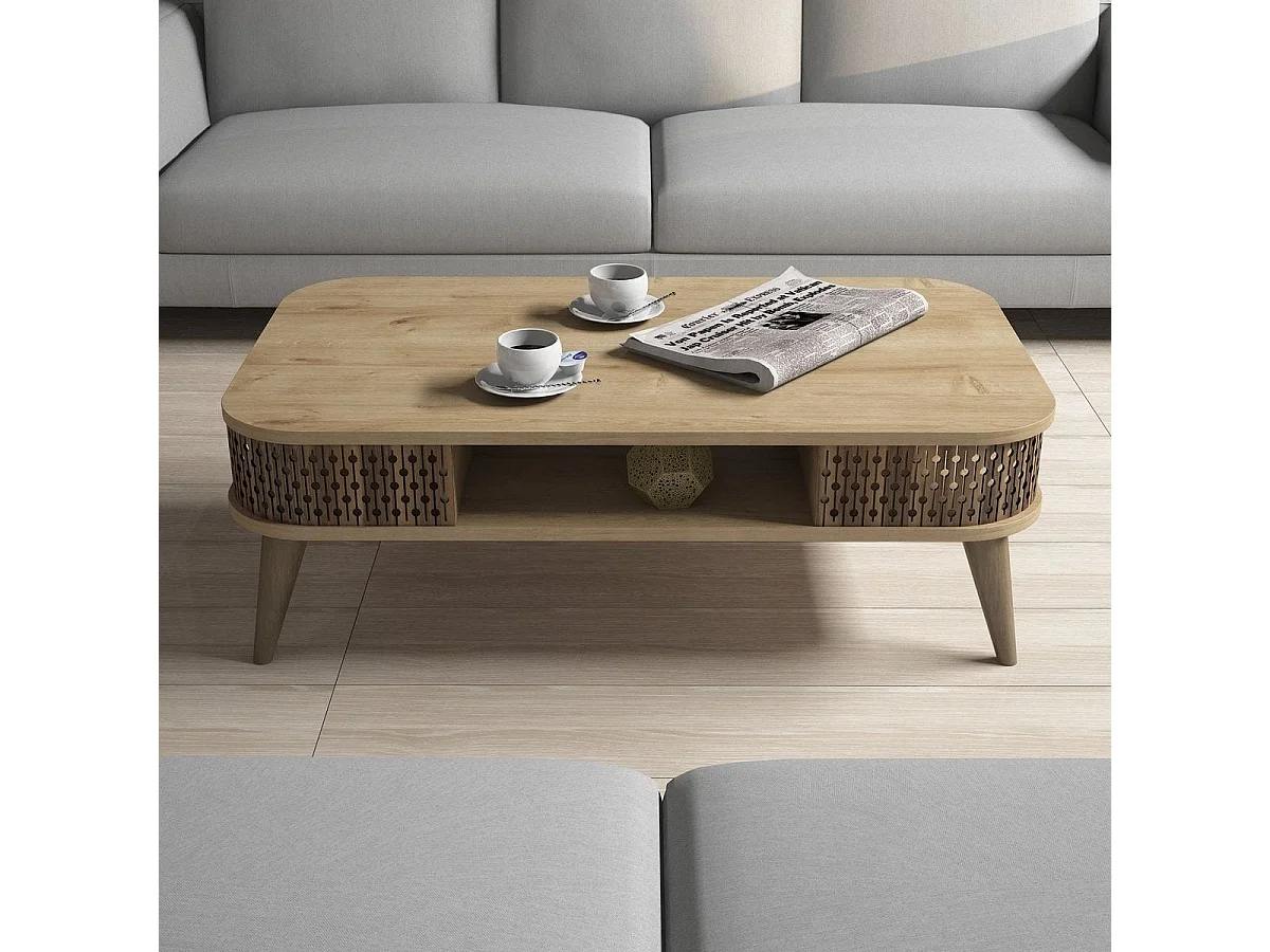 Table basse avec niche de rangement effet Chêne 105 cm - Etta
