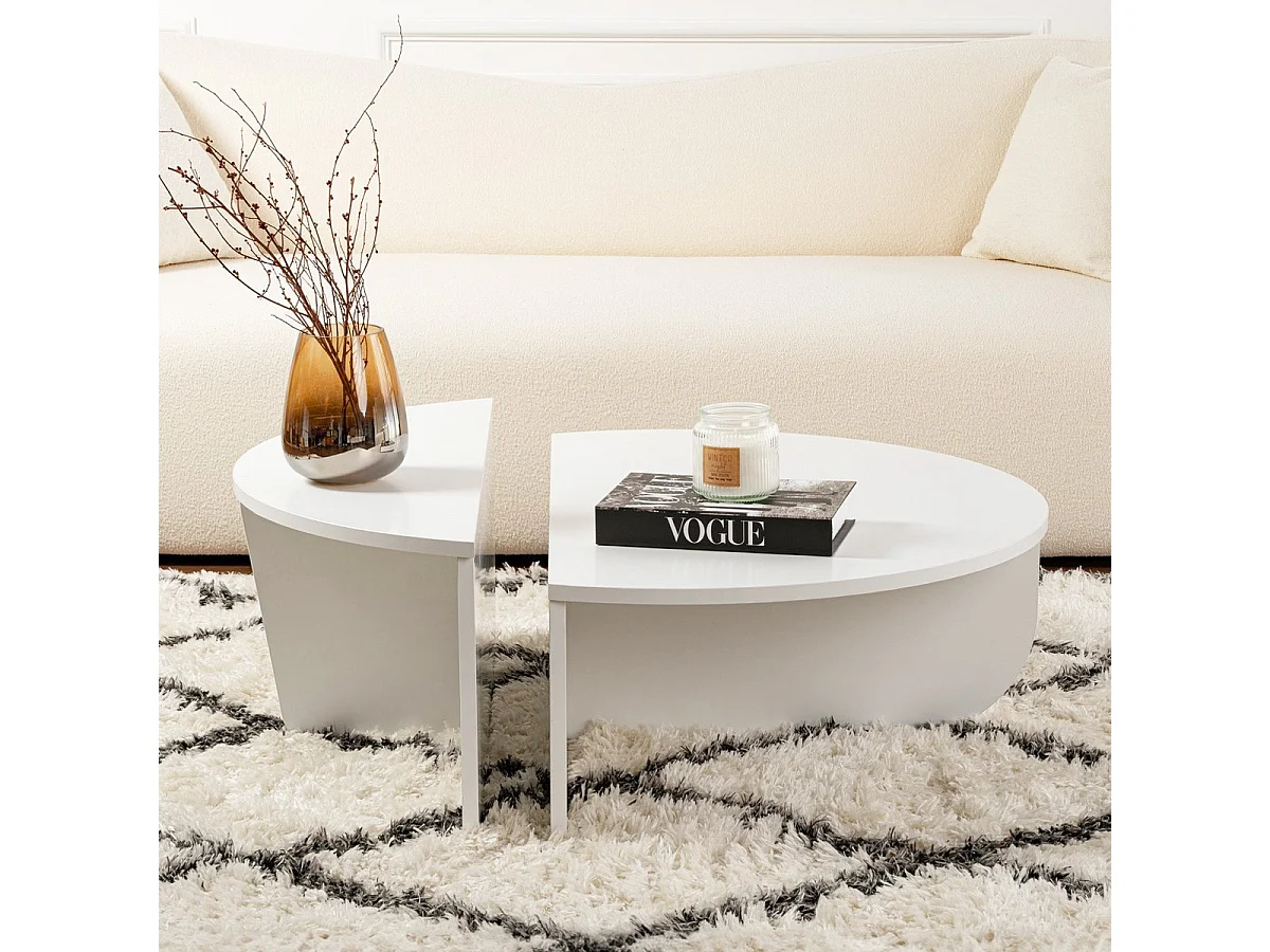 Table basse modulable ronde blanche Ø90 cm - Selma
