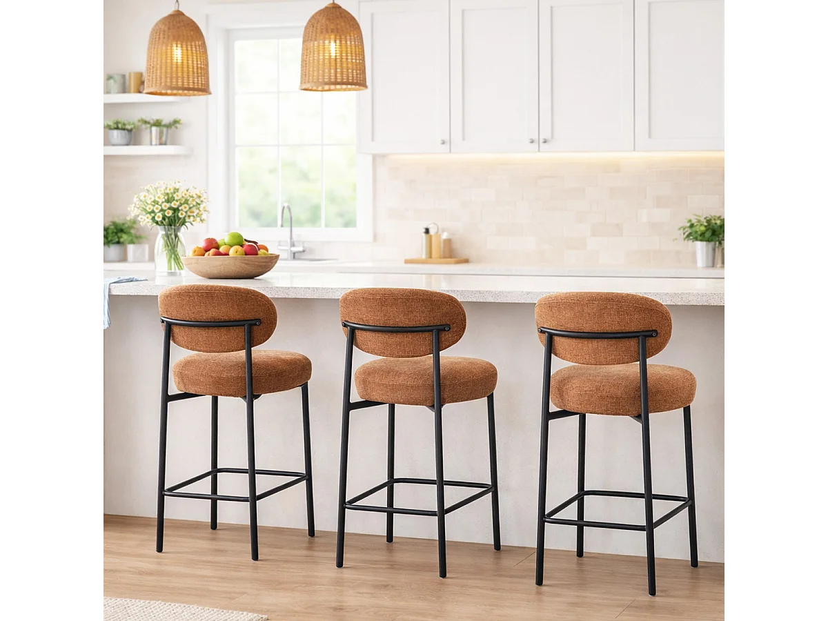 Lot de 2 tabourets de bar en tissu chenille terracotta - Orla