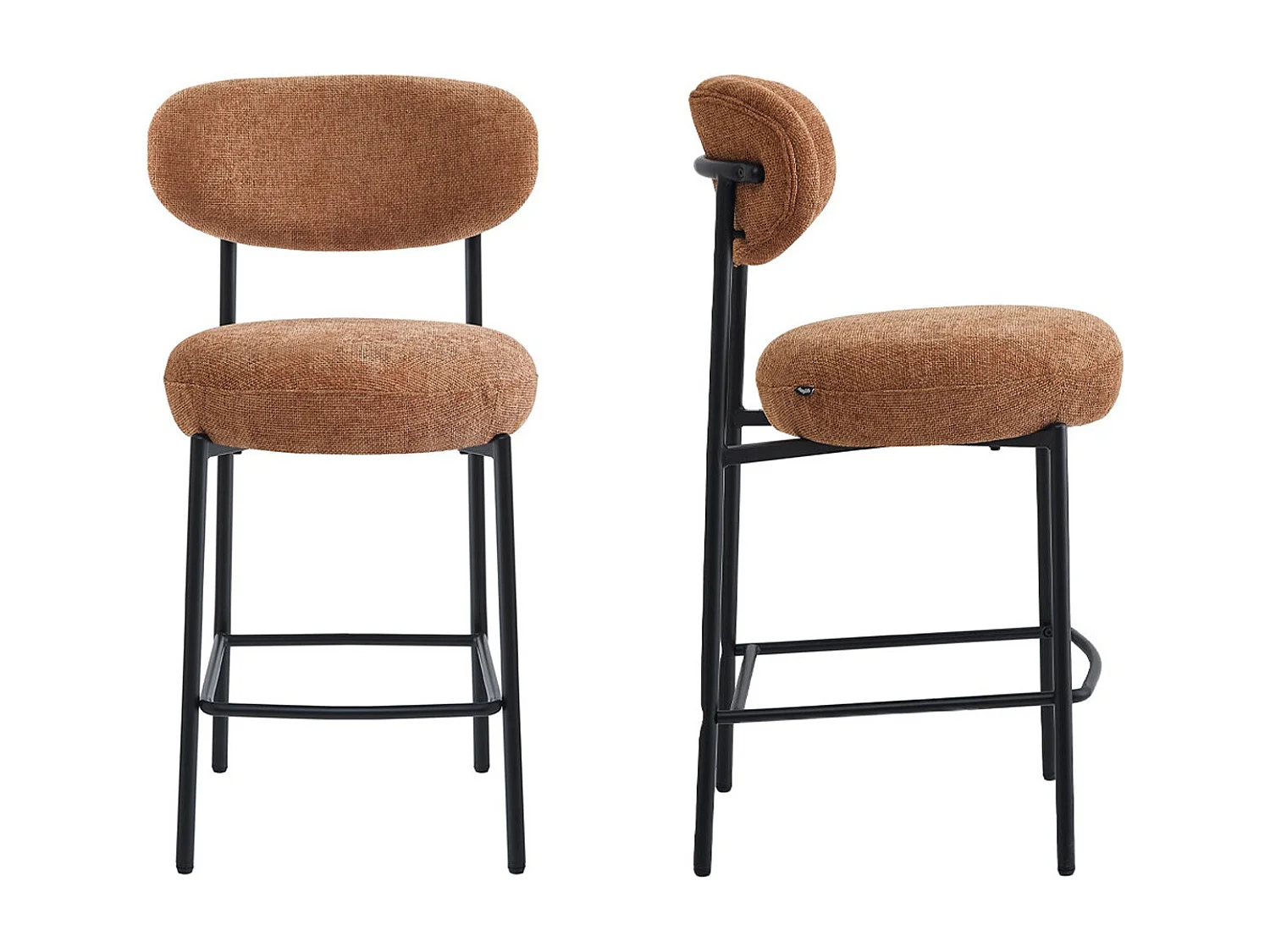 Lot de 2 tabourets de bar en tissu chenille terracotta - Orla