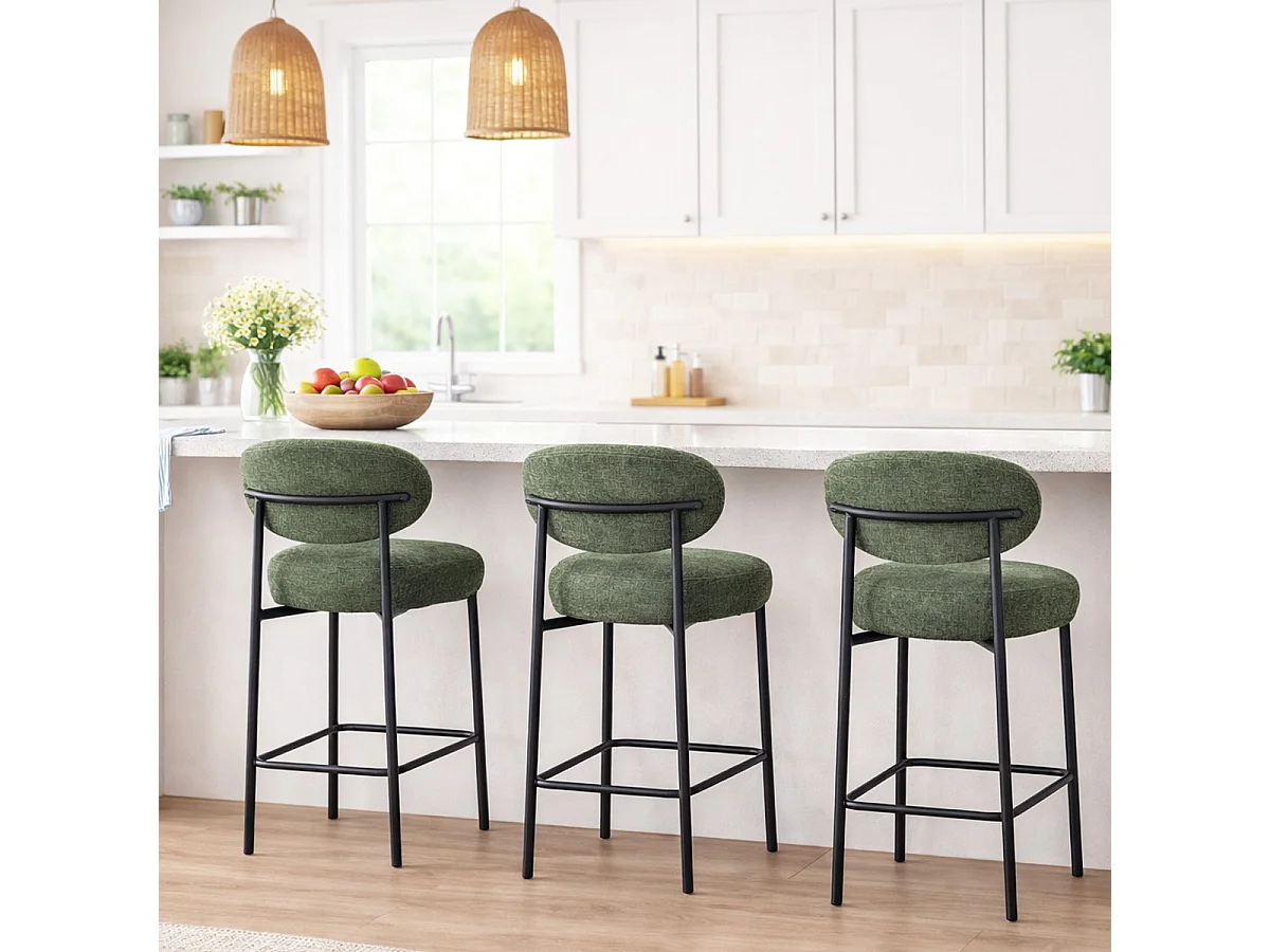 Lot de 2 tabourets de bar en tissu chenille vert - Orla