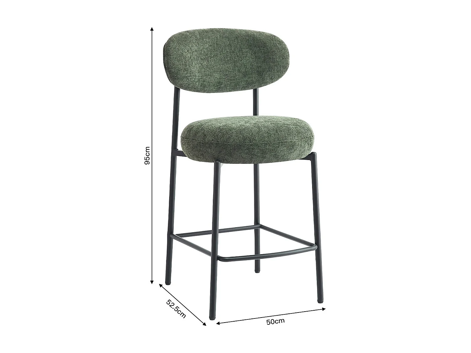 Lot de 2 tabourets de bar en tissu chenille vert - Orla