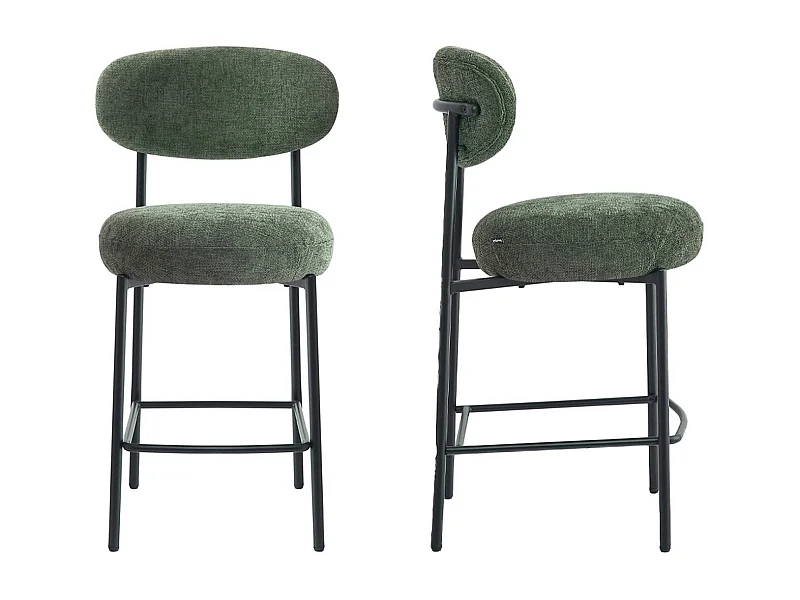 Lot de 2 tabourets de bar en tissu chenille vert - Orla