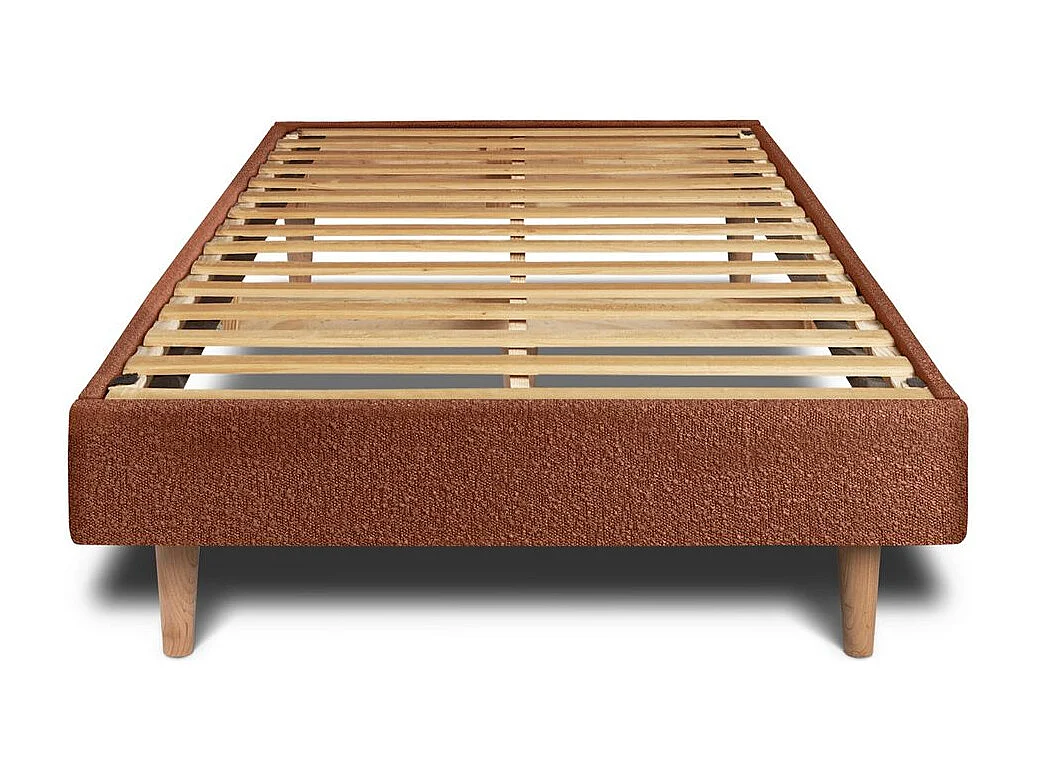 Lit 90x200cm avec tête de lit capitonnée bouclette et sommier kit Terracotta - Hauteur totale : 29cm