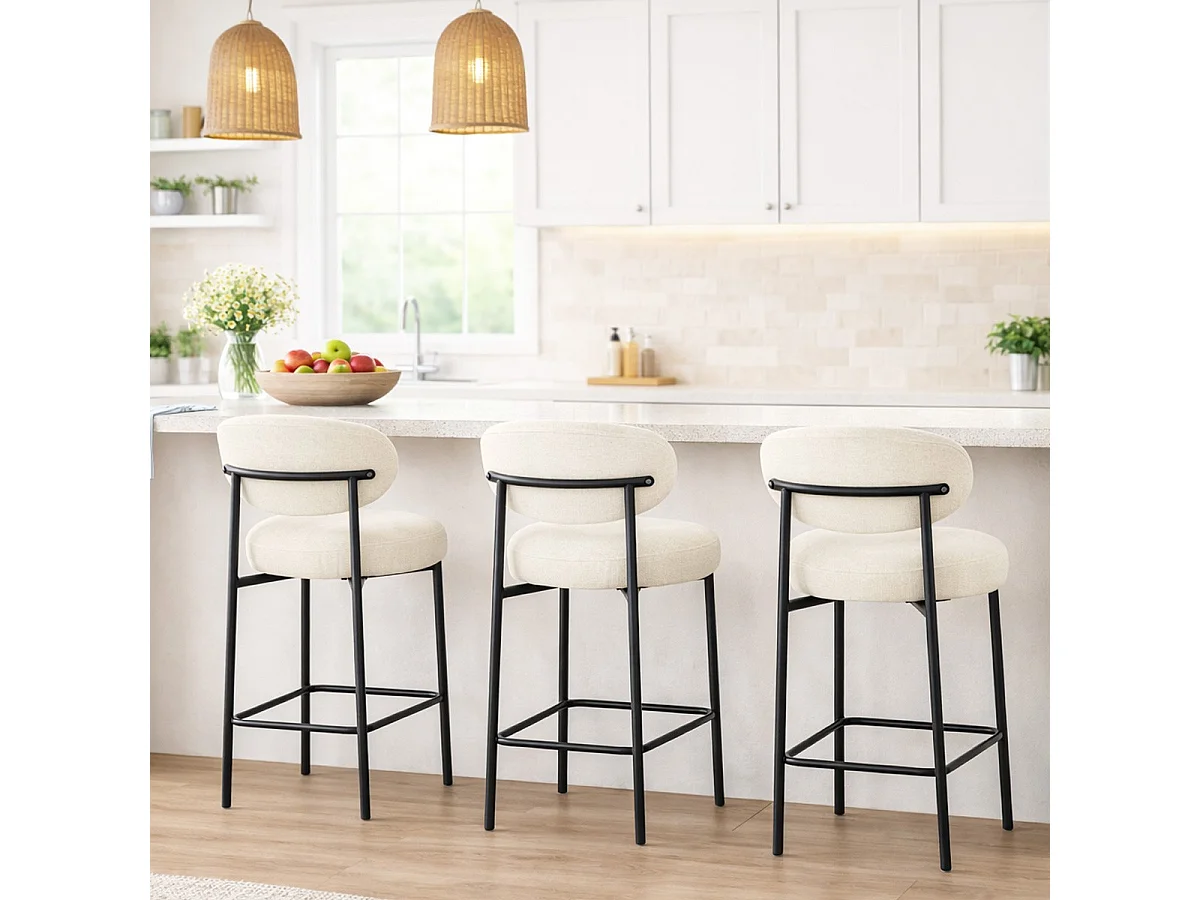 Lot de 2 tabourets de bar en tissu chenille beige - Orla