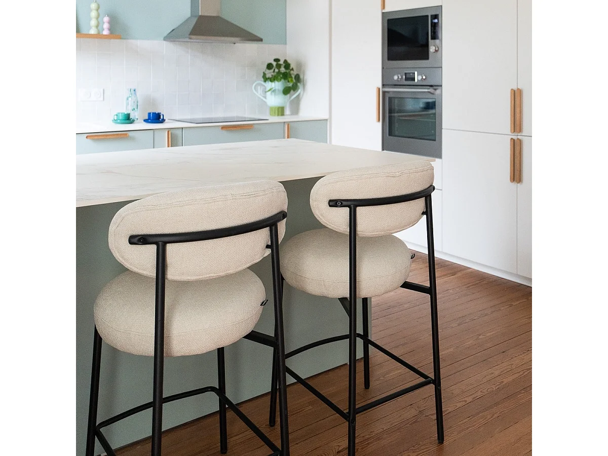 Lot de 2 tabourets de bar en tissu chenille beige - Orla