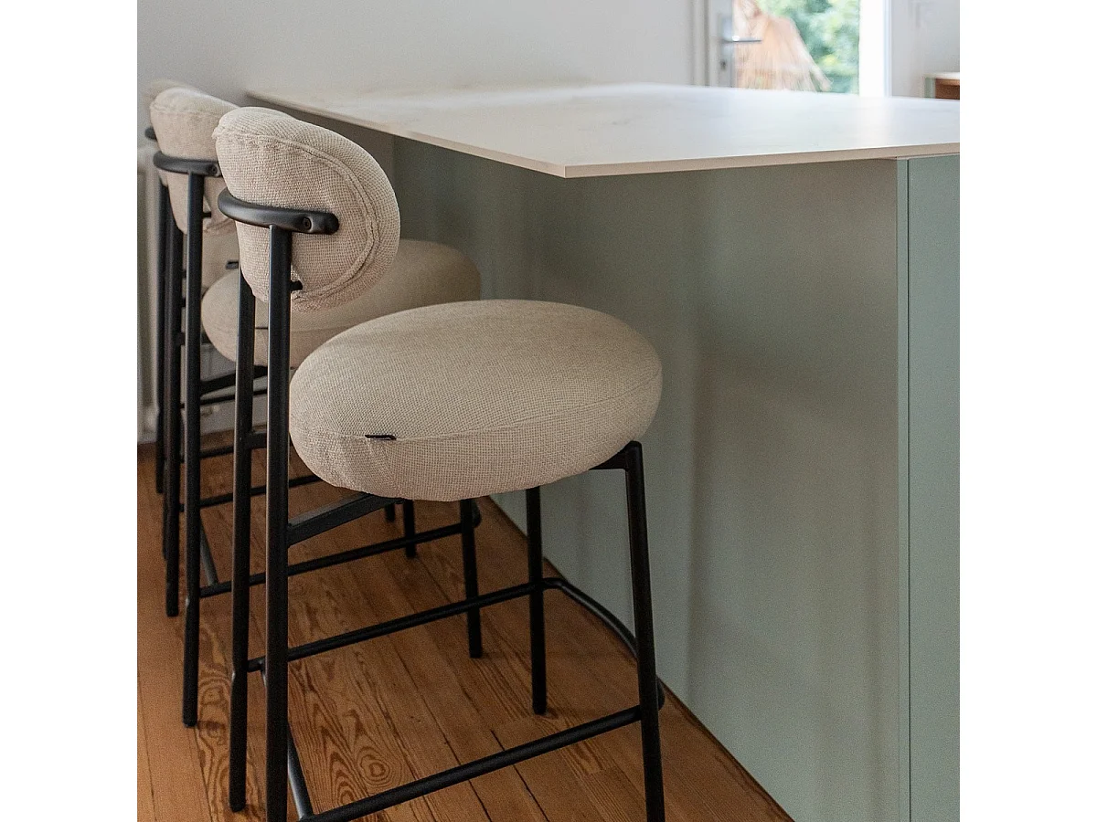 Lot de 2 tabourets de bar en tissu chenille beige - Orla