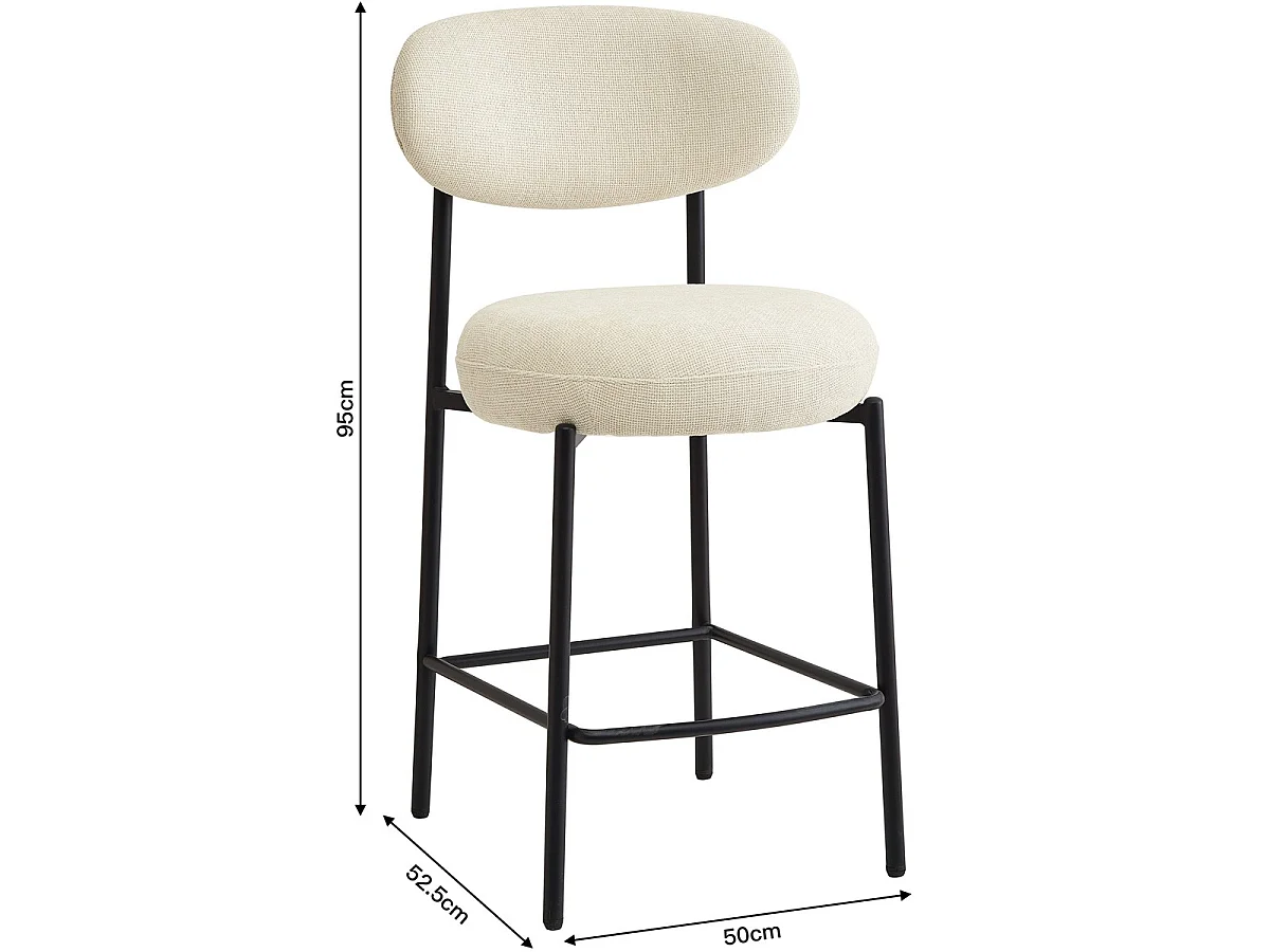 Lot de 2 tabourets de bar en tissu chenille beige - Orla