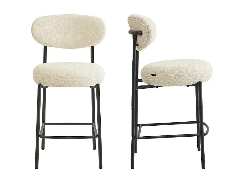 Lot de 2 tabourets de bar en tissu chenille beige - Orla