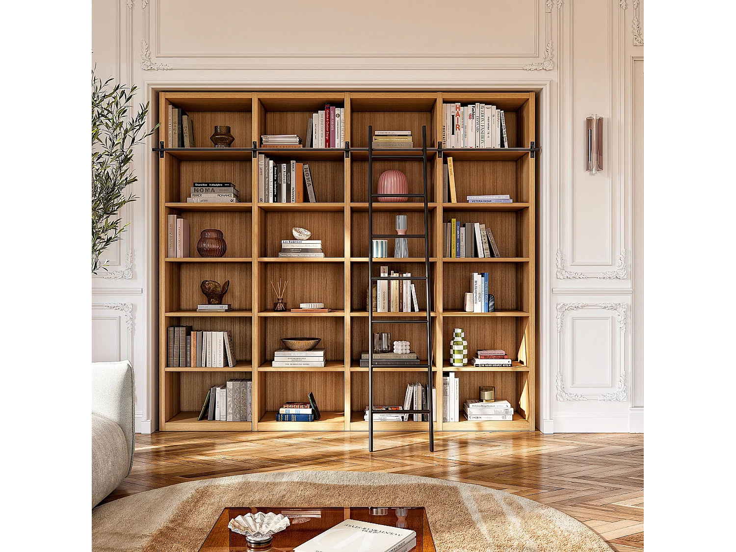 Habitat - Grande bibliothèque en chêne avec échelle amovible - Naturel - Design by Hélèna Pille - Camus