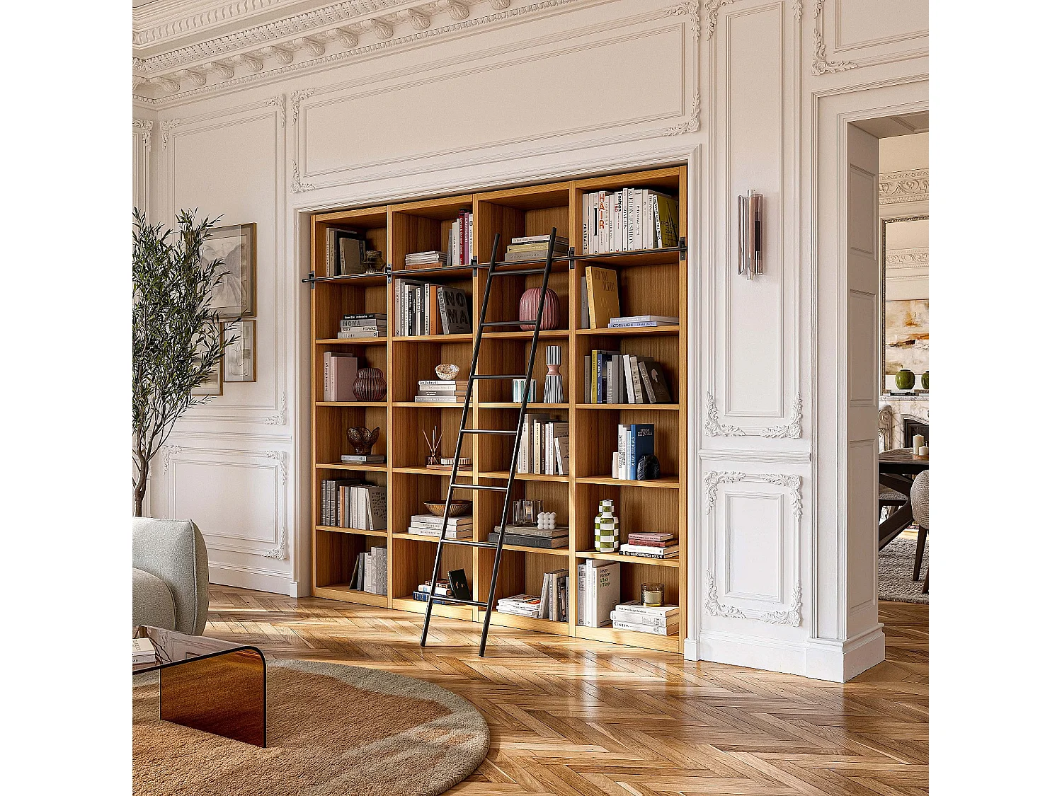 Habitat - Grande bibliothèque en chêne avec échelle amovible - Naturel - Design by Hélèna Pille - Camus