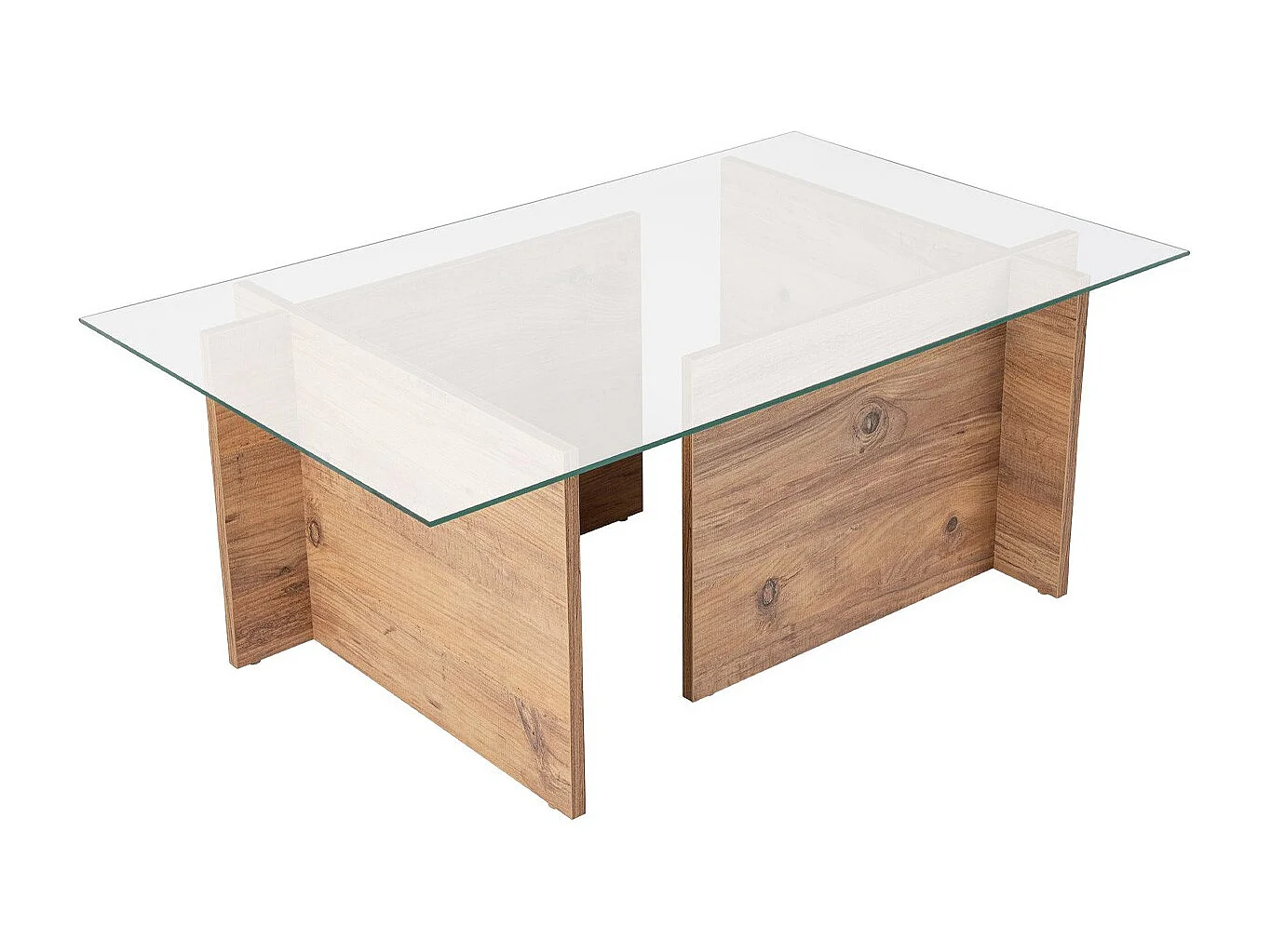 Table basse rectangulaire effet Bois et verre 105 cm - Kael