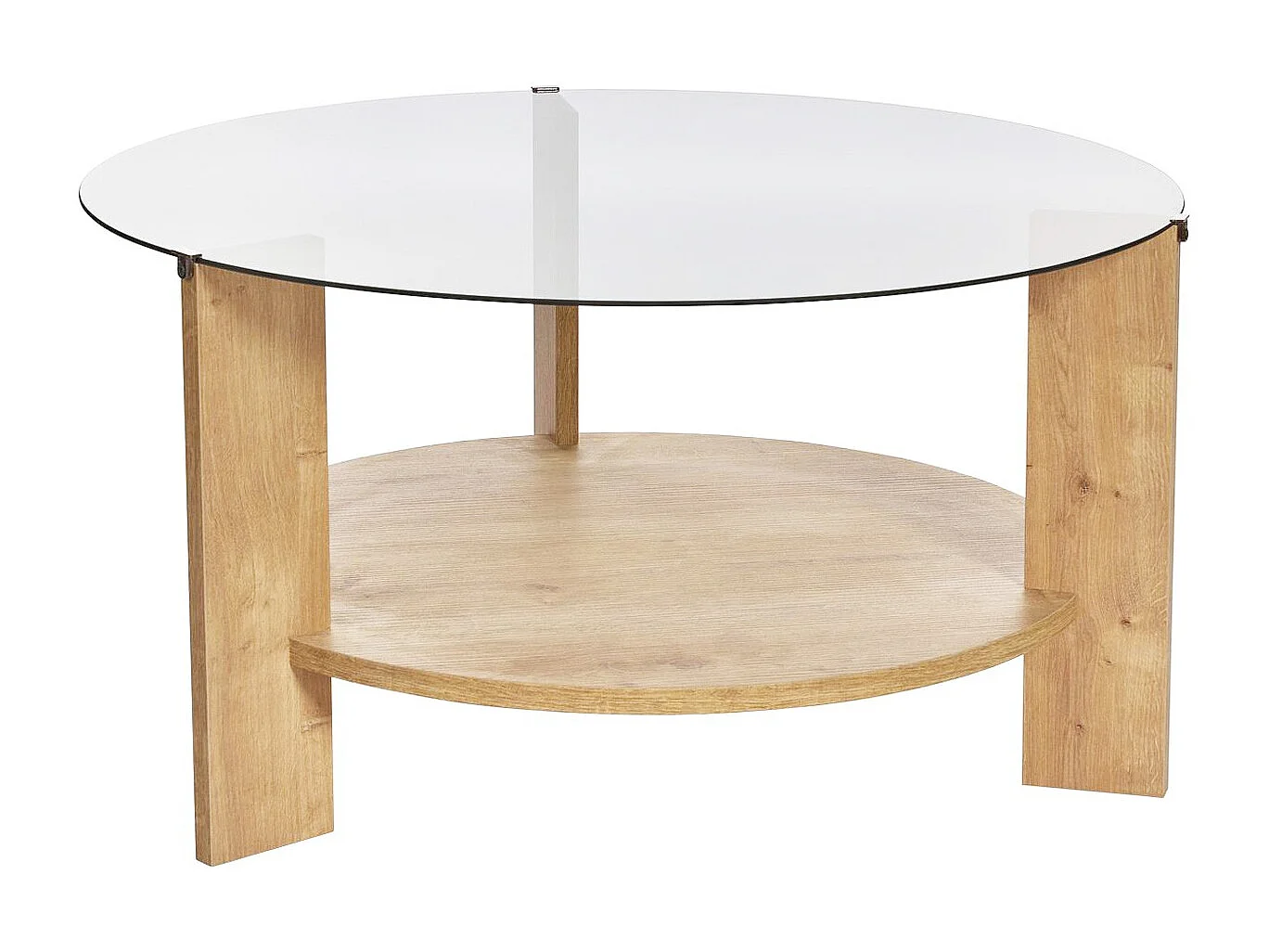 Table basse ronde effet Chêne et verre fumé Ø75 cm - Elora