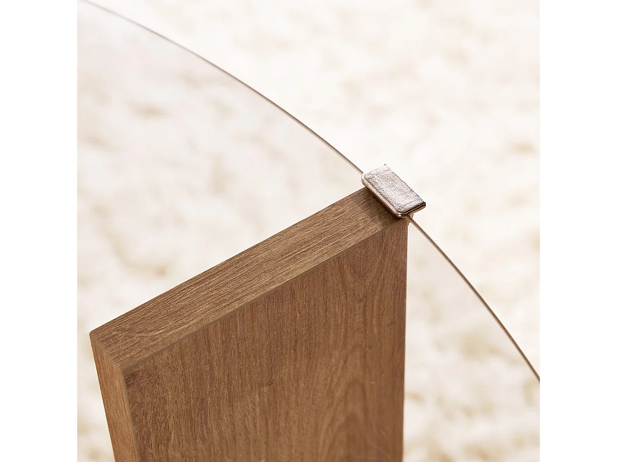 Table basse ronde effet Chêne et verre fumé Ø75 cm - Elora