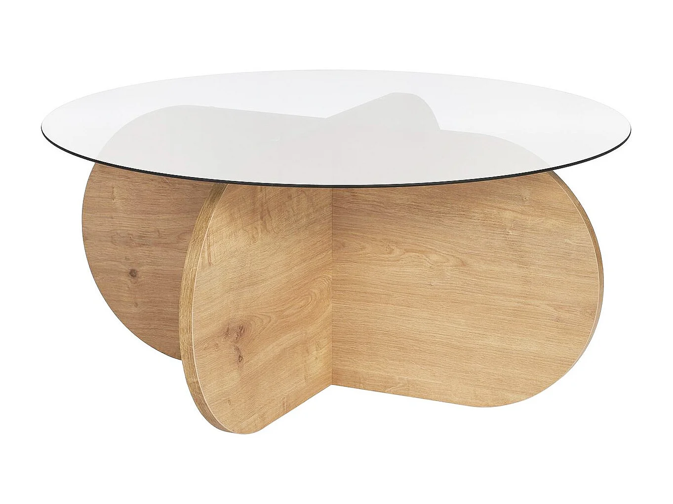 Table basse ronde effet Chêne clair et verre fumé Ø75 cm - Eolia
