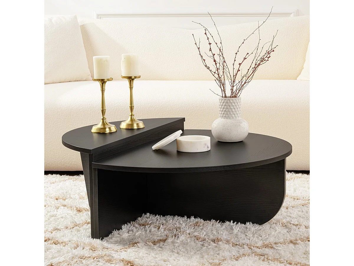 Table basse modulable ronde effet Bois noir Ø90 cm - Selma