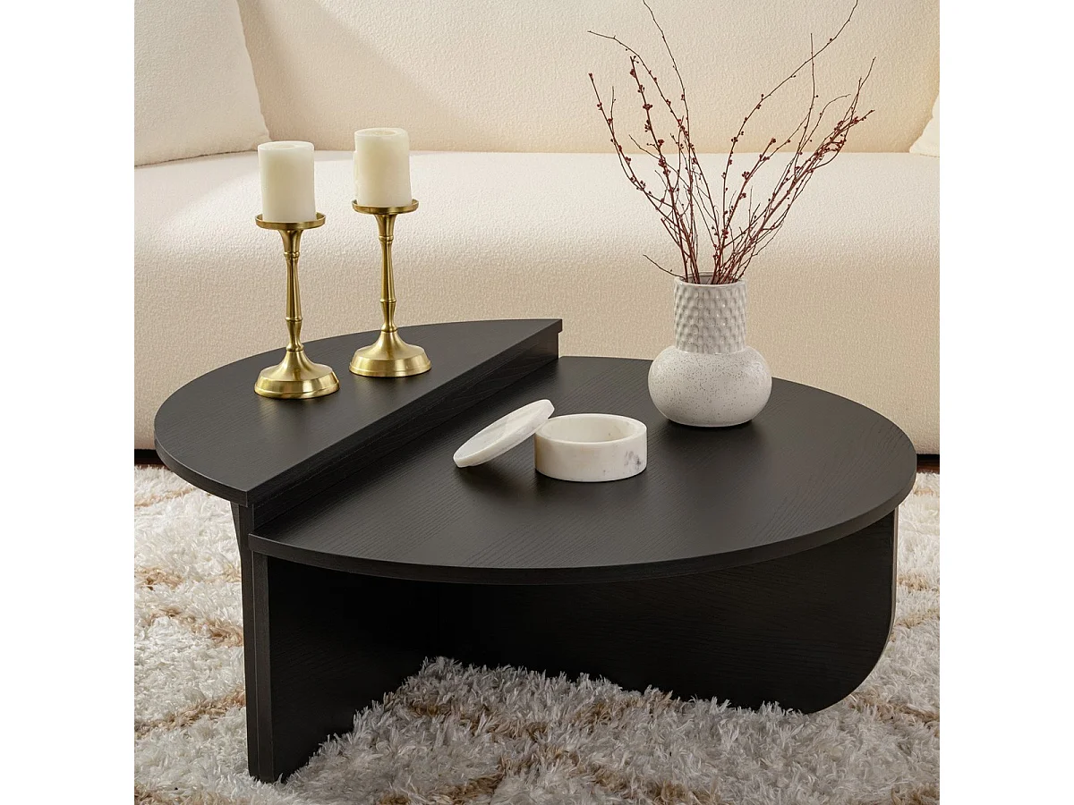 Table basse modulable ronde effet Bois noir Ø90 cm - Selma