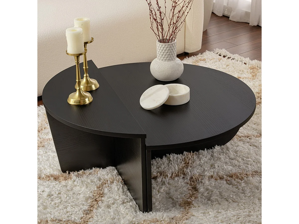Table basse modulable ronde effet Bois noir Ø90 cm - Selma