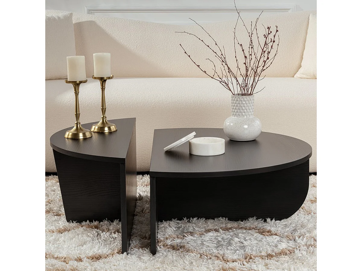 Table basse modulable ronde effet Bois noir Ø90 cm - Selma