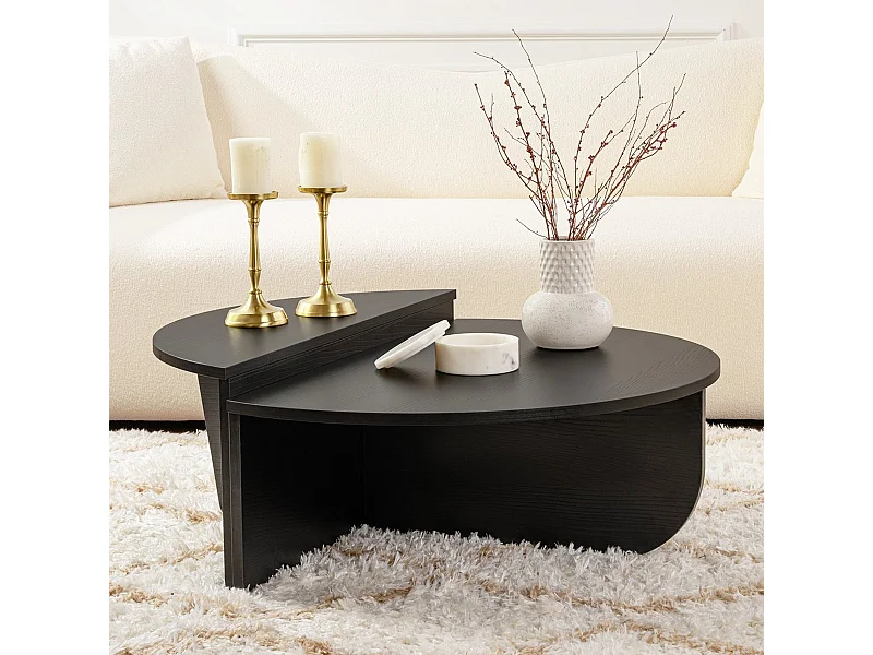 Table basse modulable ronde effet Bois noir Ø90 cm - Selma