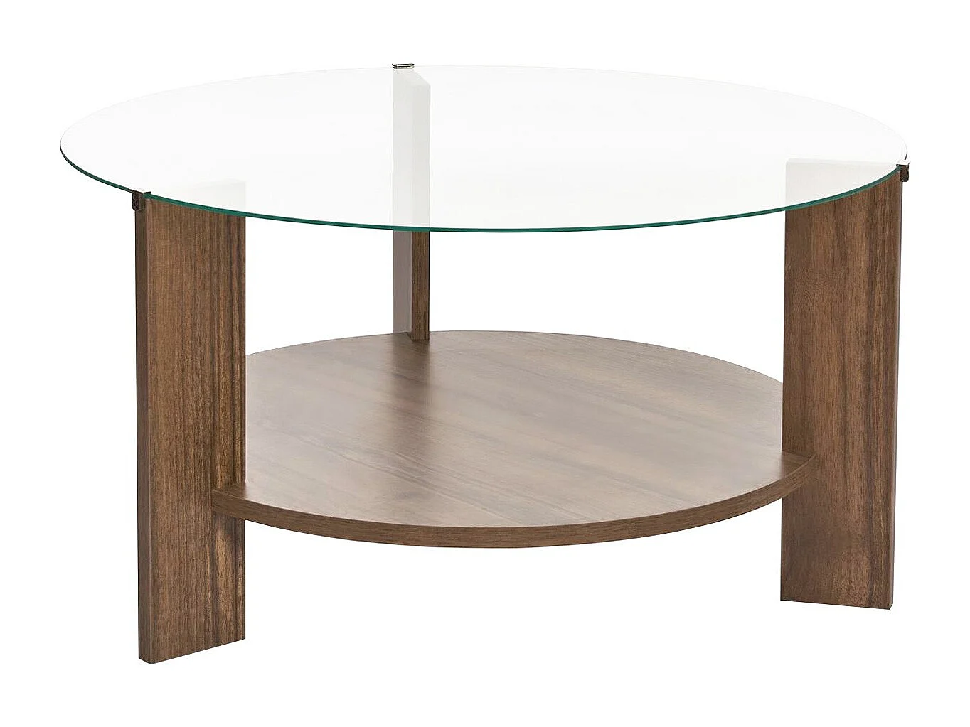 Table basse ronde effet Noyer et verre Ø75 cm - Elora