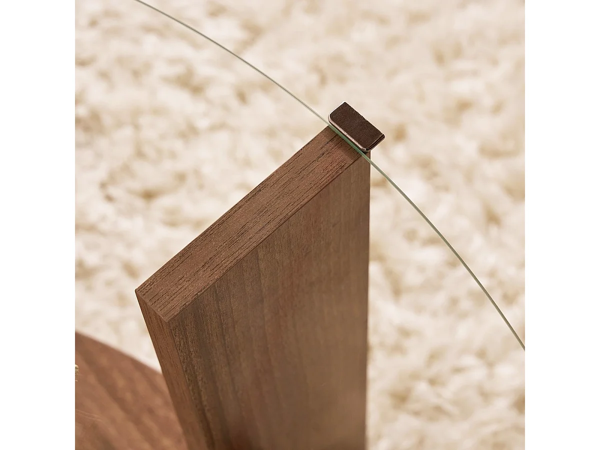 Table basse ronde effet Noyer et verre Ø75 cm - Elora