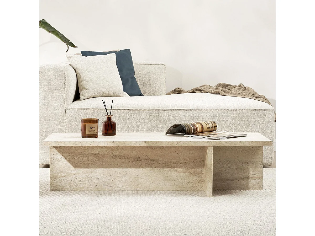 Table basse rectangulaire effet Travertin 120 cm - Arden