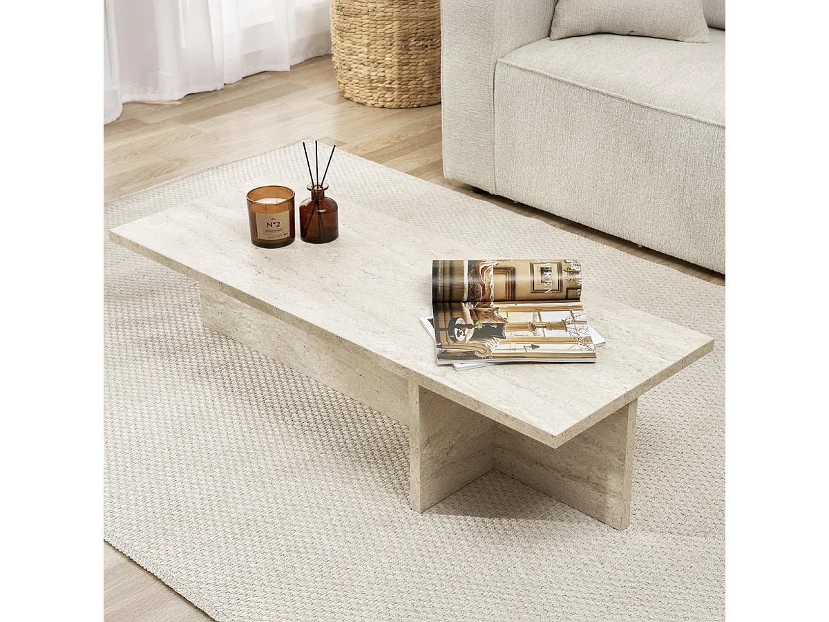 Table basse rectangulaire effet Travertin 120 cm - Arden