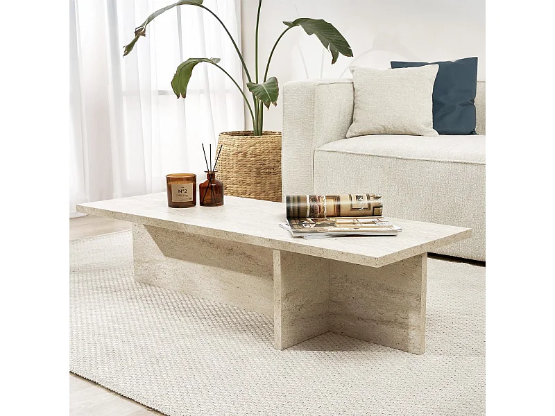 Table basse rectangulaire effet Travertin 120 cm - Arden