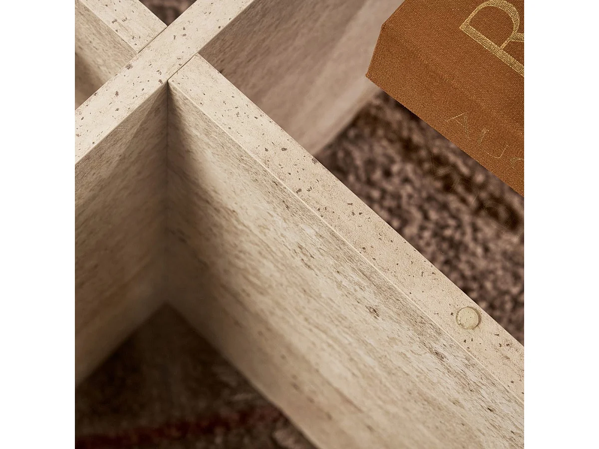 Table basse ronde effet Travertin et verre Ø75 cm - Eolia