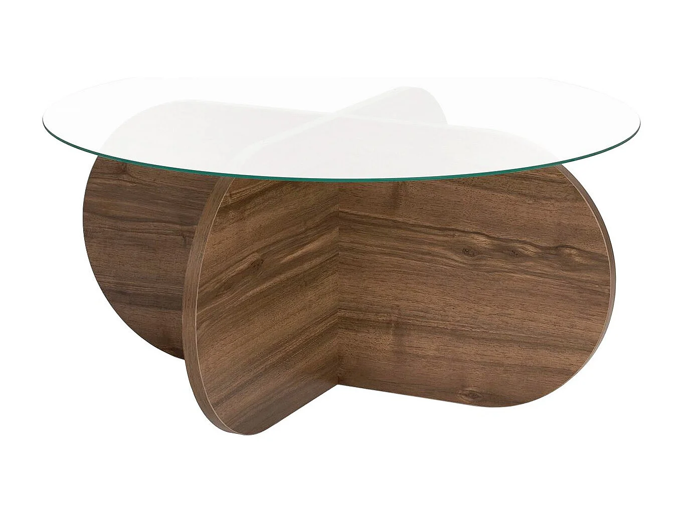 Table basse ronde effet Noyer et verre Ø75 cm - Eolia