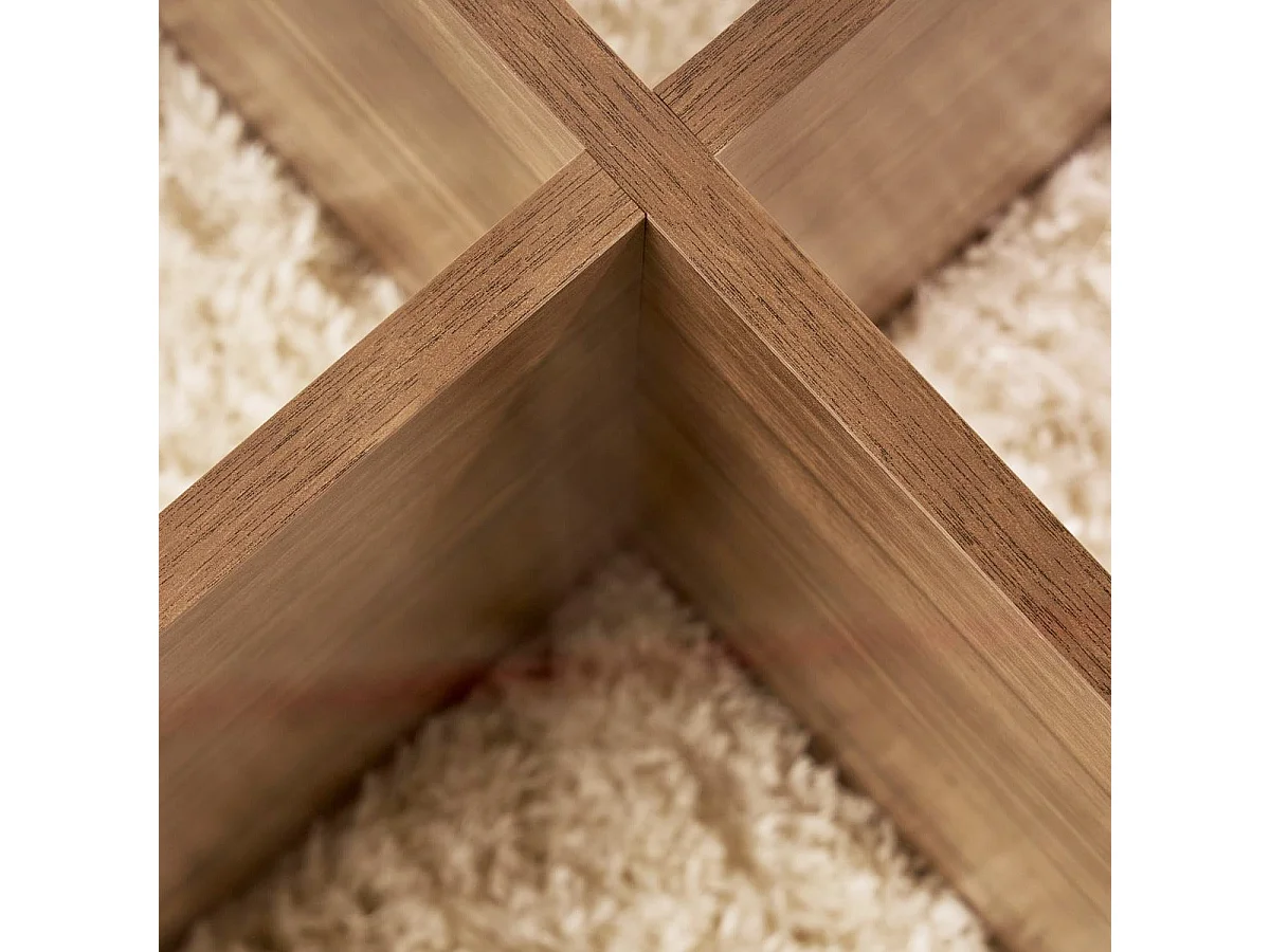 Table basse ronde effet Noyer et verre Ø75 cm - Eolia