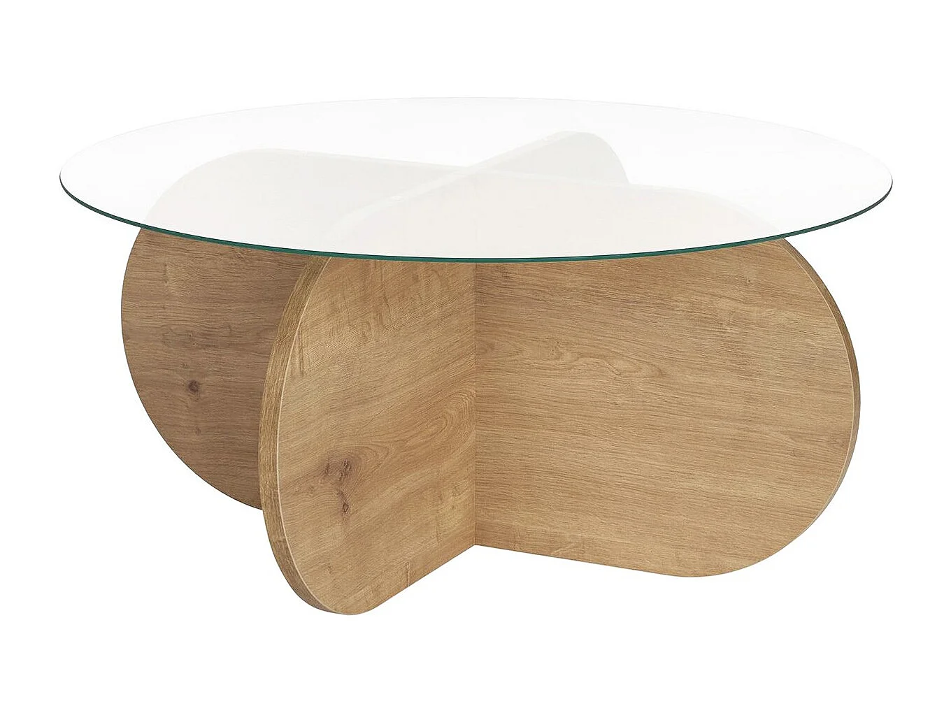 Table basse ronde effet Chêne clair et verre Ø75 cm - Eolia