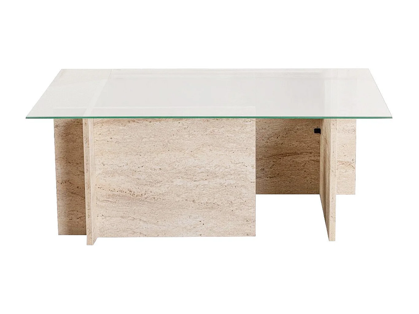 Table basse rectangulaire effet Travertin et verre 105 cm - Kael