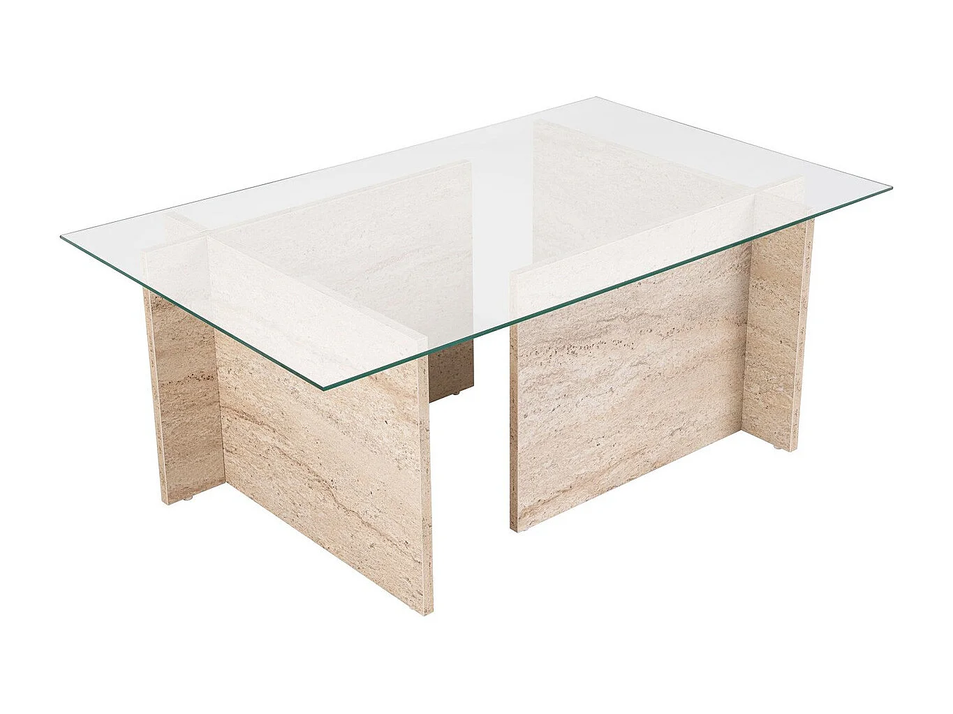 Table basse rectangulaire effet Travertin et verre 105 cm - Kael