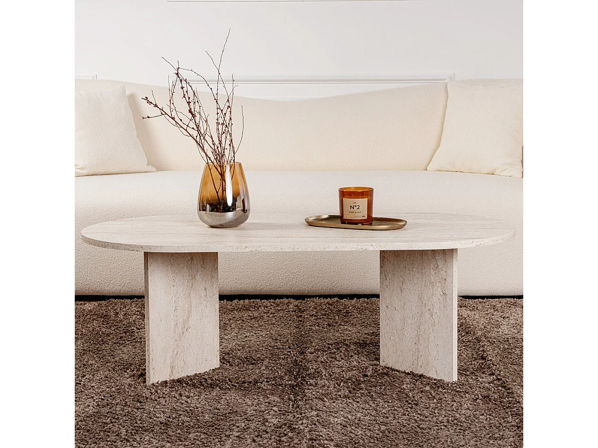 Table basse ovale effet Travertin 119 cm - Orane