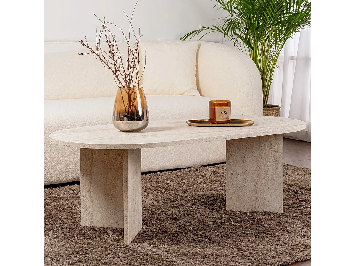 Table basse ovale effet Travertin 119 cm - Orane
