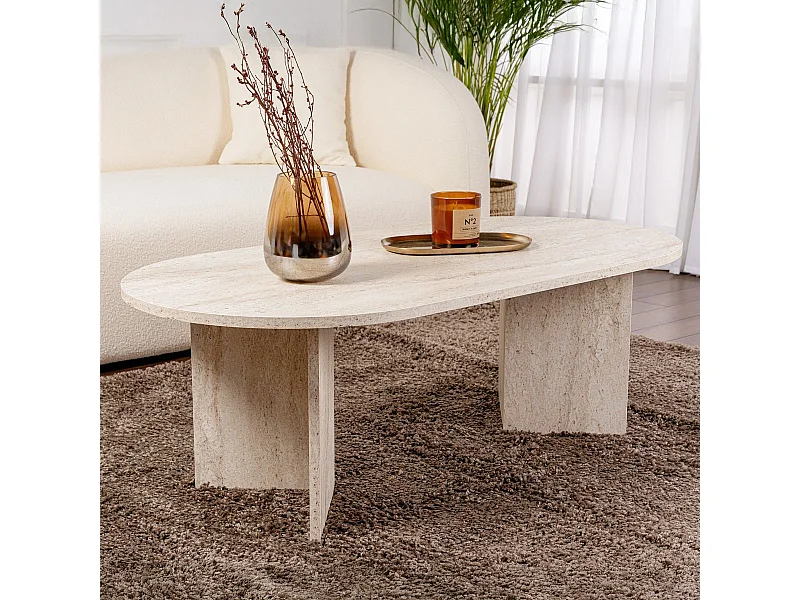 Table basse ovale effet Travertin 119 cm - Orane