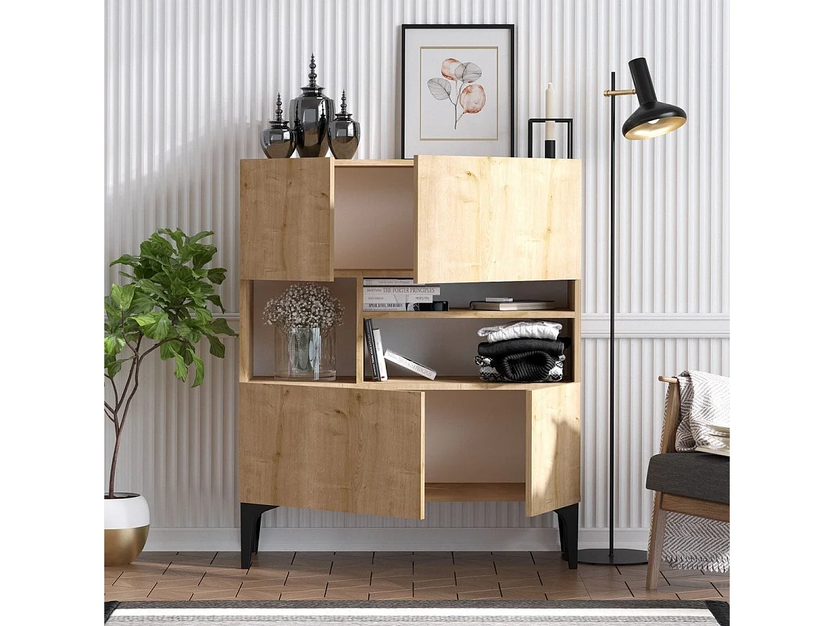 Buffet 4 portes effet chêne 100 cm - Anela