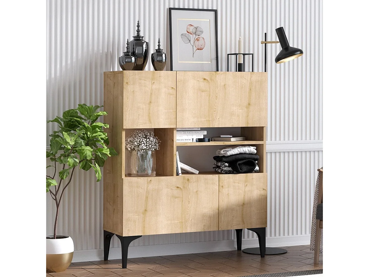 Buffet 4 portes effet chêne 100 cm - Anela