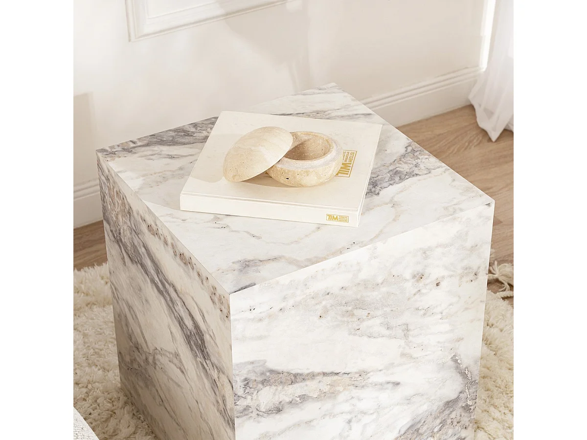 Table d'appoint cubique effet Marbre blanc 45 cm - Vanya