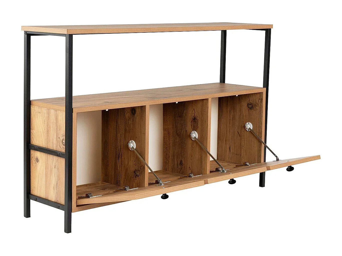 Buffet 3 portes effet bois foncé avec piètement noir 120 cm - Mareva